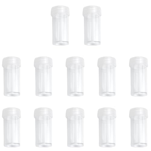 ZZHXSM 12PCS Plastic Transparent Mini Round Bottle Dispenser Bottle with Lid 1.97x0.98 inches Diamond Storage Container Organizer Mask Packaging Parts Component Boxes for Earrings Accessories Beads