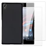 Shantime Case with 2 Pack Screen Protector Combo Compatible with Sony Xperia Z2, Shockproof Cover and Tempered Glass Set for Full Body Safety(Black)