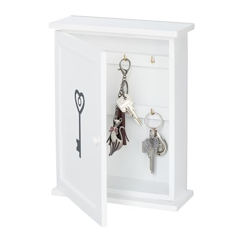 Relaxdays Cassetta Portachiavi da Muro, in Legno, Design Chiave, Stile Rustico, Appendichiavi, 29 x 22 x 8 cm, Bianco