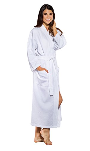 Turquaz 100% Turkish Cotton White Waffle Kimono Unisex Spa Robe2