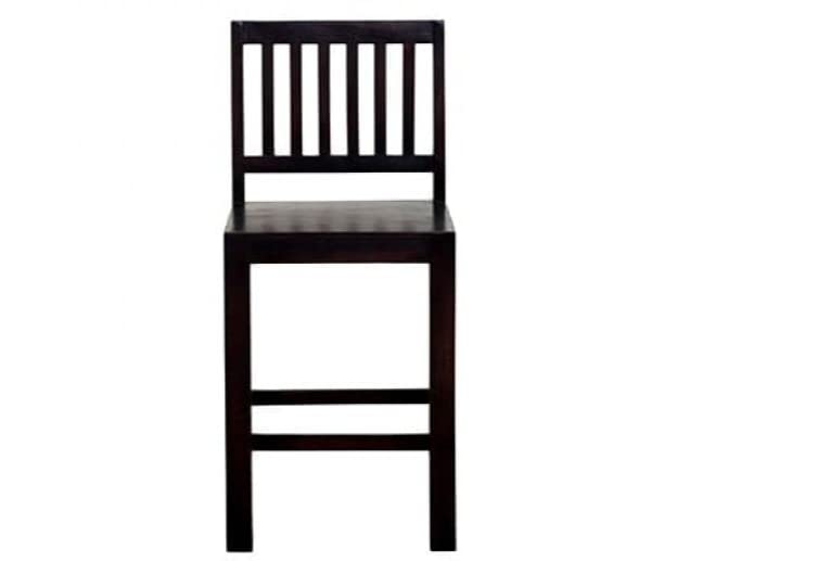 Image of Solid Sheesham Wood Bar Chair for Kitchen Island & Breakfast Counter | High Back Wooden Bar Stool with Cushioned Seat | Rustic Walnut Finish | Home Bar & Dining Counter Chair (Style 7)