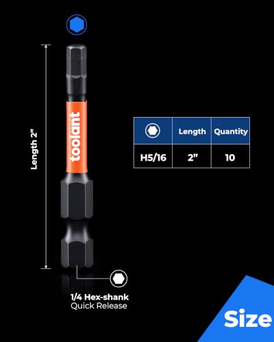 Image of toolant 5 /16 inch Impact Hex Bits Set 10pcs, 1 /4 inch Hex-Shank Allen Wrench Drill Bit Set, S2 Steel, CNC Machined Tips with Magnetism, 2 inch Long with Storage Box