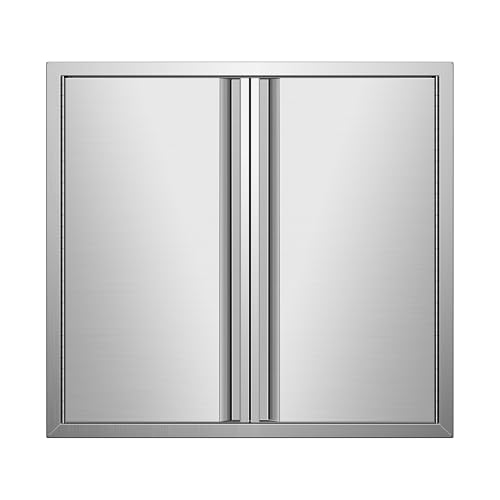 BBQ Access Double Doors, Flush Mount Stainless Steel Outdoor Kitchen Door with Recessed Handle for Outside Cabinets and BBQ Island (Vertical Recessed Handle, 26Wx24H)