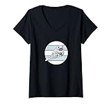 Damen Seelöwe Robbe maritim Tier Seehund Streifen Kegelrobbe T-Shirt mit V-Ausschnitt