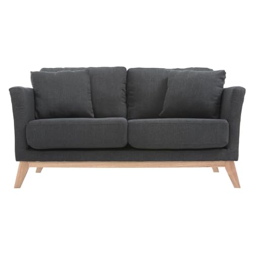 Miliboo Canapé scandinave déhoussable 2 Places en Tissu Gris foncé et Bois Clair Oslo