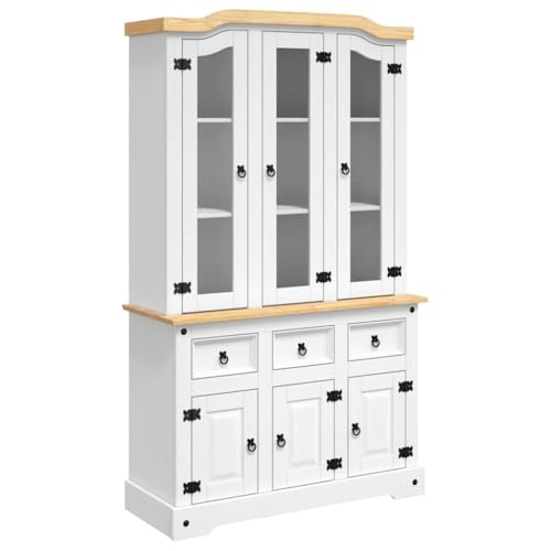 vidaXL Massivholz Highboard Anrichte Wohnzimmerschrank Vitrinenschrank Buffetschrank Landhaus Corona 112x43x196 Weiß Mexikanische Kiefer vidaXL Massivholz Highboard Anrichte Wohnzimmerschrank Vitrinenschrank Buffetschrank Landhaus Corona 112x43x196 Weiß Mexikanische Kiefer