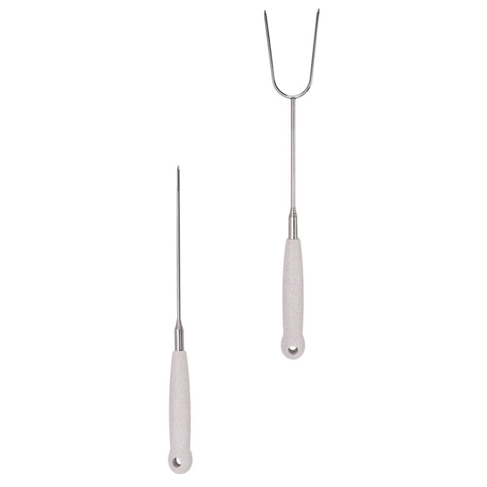 Hemoton 2pcs Telescopic Stainless Steel BBQ Forks for Outdoor Grilling Multi-Function Camping Meat Skewers Portable Barbecue Tools for Family and Garden Use