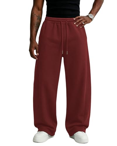 Image of Wangdo Men's Baggy Sweatpants Wide Leg Lounge Cotton Jogging Pants Casual Elastic Waist Joggers with Pockets