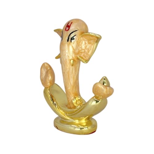 Image of Pearl Orange Anchor Ganesha | Divine Ganpati Bappa Idol for Car Dashboard, Office & Home Temple |Lord Gajanana Pearl Orange Ganesha Murti for Prosperity & Success | Height 3.3 Inch