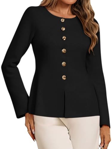 Cicy Bell Womens Button Up Cardigan Sweaters Lightweight Long Sleeve Knit Tops Business Casual Round Neck Fitted Jacket2