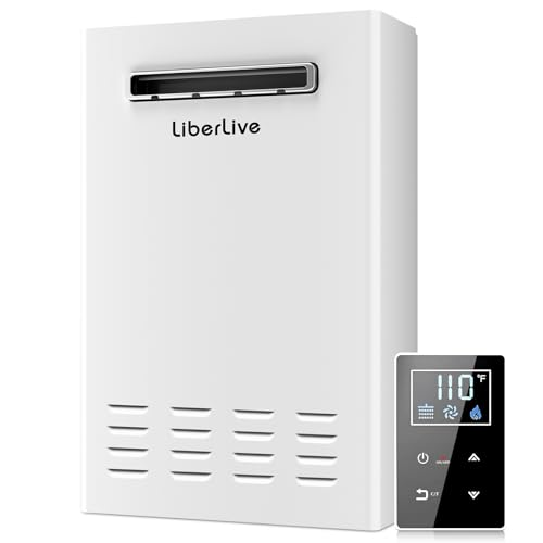 Natural Gas Tankless Water Heater, Outdoor Installation, Up to 5.3 GPM 130000 BTU On Demand Residential Natural Gas Instant Hot Water Heater Outdoor with Remote Controller, 110V,CSA Certificated,White