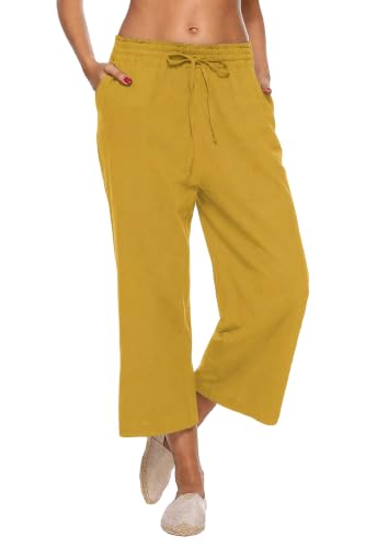 Image of LNX Women's Linen Pants Wide Leg High Waisted Capri Pants with Pockets