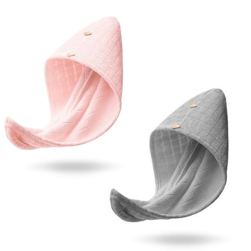 Toallas para Secar El Pelo, 2pcs Gorro de Pelo Seco para Mujeres, Toalla de Microfibra para el Cabello, Toalla de Turbante de Ducha de Secado Rápido