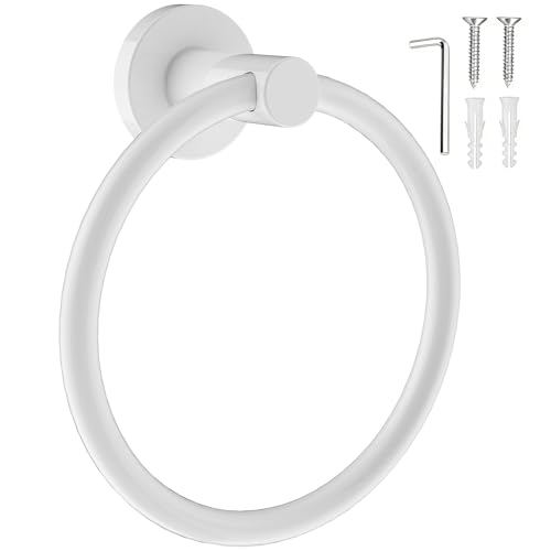 Image of SetSail Towel Holder for Bathroom Wall Screw-in White Towel Ring Stainless Steel Hand Towel Holder Heavy Duty Towel Hanger for Bathrooms