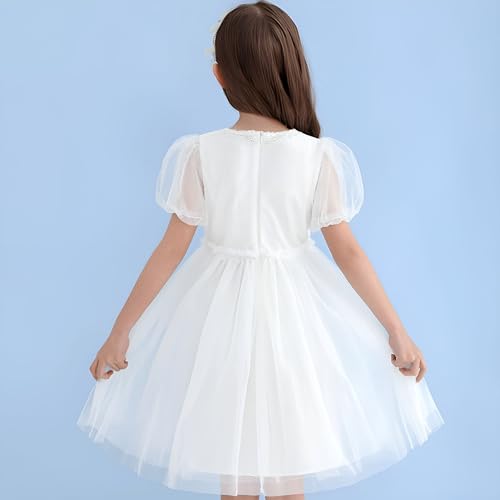 Girls Tulle Tutu Dresses Toddler Short Sleeve Formal Flower Princess Dresses Summer Party Sundress for Kids 3-14 Y4