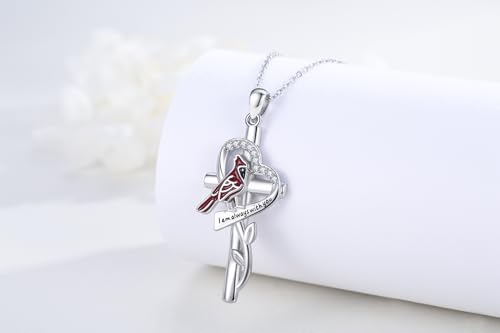 Cross Necklace Sterling Silver Four Leaf Clover/Cardinal/Hummingbird/Dragonfly/Key/Mustard Seed Religious Cross Pendant Jewelry Christian Gifts for Women Men3