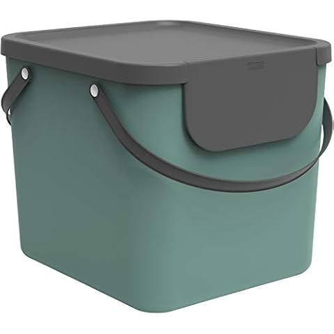 Rotho Albula Waste separation system 40 L for the kitchen, Plastic (PP) BPA Dark Green/Anthracite, 40 L (40.0 x 35.8 x 34.0 cm) Cover