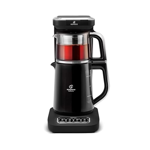 Karaca Caysever Robotea Pro 2.3L Tea Maker & Filter Coffee Machine, Smart Electric Kettle & Glass Teapot, Talking Automatic Turkish Teapot, 2500W, Black & Chrome