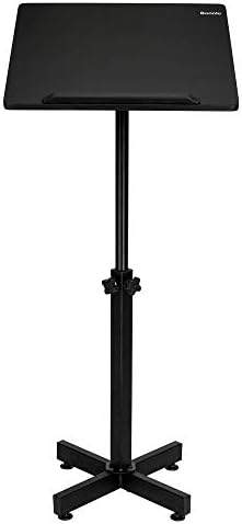 VINGLI Classic Lectern Podium Stand, Height Adjustable Church Classroom Lecture, Portable Presentation Concert Podium, Multi-Function Reading or Laptop Desk with Edge Stopper, Black