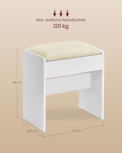 VASAGLE Hocker Schminktisch, gepolstert, Makeup-Hocker aus Samt – Ansicht 3