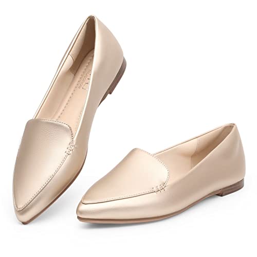Image of MUSSHOE Pointed Toe Flats for Women, Comfortable Business Casual Work Shoes, Slip On Loafers with Arch Support, Office Walking Flats for All Day Standing