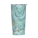 YFSGDLBN Azurite Teal and Foil Gold Oil Marble Pattern Printed 590.0 g Stainless Steel Mug Sports Insulated Kettle Space Jug