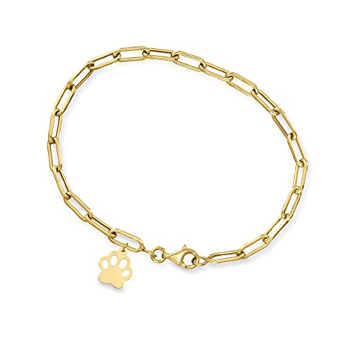Ross-Simons 10kt Yellow Gold Paw Print Charm Paper Clip Link Bracelet