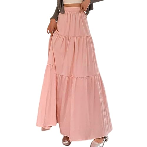 Women's Skirts Elastic Maxi Skirts with High Waist Summer Teenager Girls Maxi Skirt A Line Layer Ruffle Swing Long Skirt Beach Skirt High Waist Maxi Skirt Casual-image-34