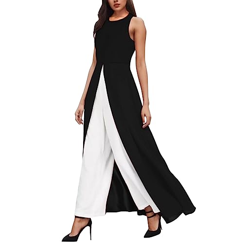 Combinaison Noir Femme - Nouvelle Combinaison De Robe De Couleur De Contraste De Corps De Forme De Col Rond sans Manches DéContractéE Salopette Grossesse