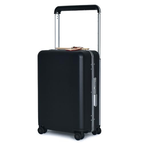 Shihon Luxury Polycarbonate Unbreakable Carry-On Luggage With Wide Telescopic handle Aluminum Framed Suitcase With Spinner Wheels Large Capacity Checked-in Luggage (Black and Silver 20-inch) 2403-2