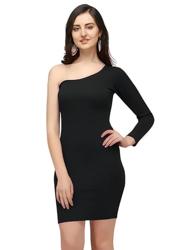 Image of Women Polyester Trendy One Shouder Bodycon Dress, Knee Length Western One Piece