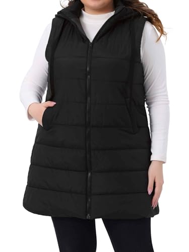 Agnes Orinda Women's Plus Size Long Puffer Vest Hooded Zip Up Sleeveless Casual Quilted Jacket with Pockets2