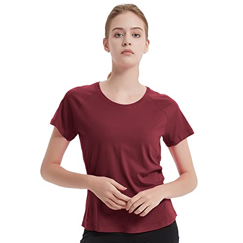Netdraw Women's Ultra-Soft Bamboo Workout T-Shirt Seamless Yoga Running Gym Athletic Casual Short Sleeve Tops(Maroon, Medium) #TOP3