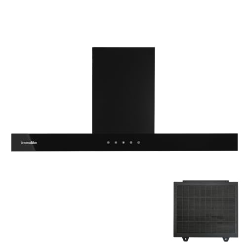 UNIVERSALBLUE Afzuigkap T-vorm, 90 cm, zwart glas en roestvrij staal, voor keuken met aluminium filters, 3 snelheden, gratis verzending en stijging - Afbeelding 3