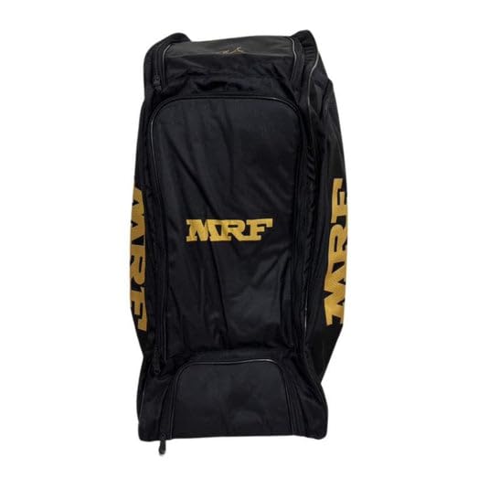 Image of M*R*F Cricket Kit Bag, Shubman Gill 77 Edition | Wheeled Travel Bag with Padded Backpack Straps | Multi Utility Pockets with Dedicated Bat Compartment & Separate Shoes Pocket (Gill-77, Black /Gold)