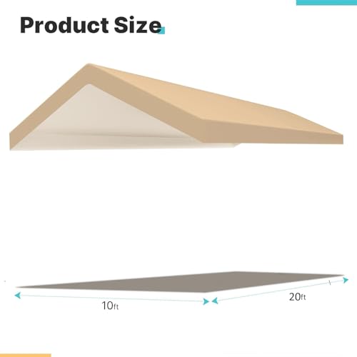 FORALEBEN Carport Replacement Canopy Cover for 10 x 20 ' Car Tent Top Garage Shelter Cover Tarp 180G with Ball Bungees (Only Top Cover, Frame Not Included) Beige by FORALEBEN - Used condition - Image 3