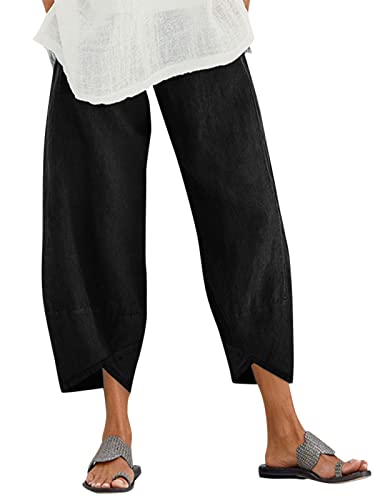 ZANZEA Leinenhose Damen Sommer 7/8 Baggy Haremshose Weite Culottes Hosen...