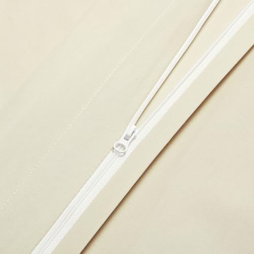 Image of Amazon Basics Lightweight Microfiber 3-Piece Duvet Cover Set with Zipper Closure, King, Beige, Solid