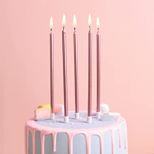 PHD CAKE Rose Gold Long Thin Metallic Birthday Candles, Cake Candles, Birthday Parties, Wedding Decorations, Party Candles
