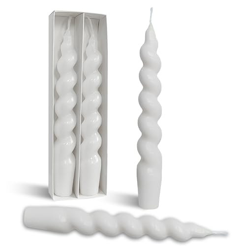 Image of Spiral Taper Candles Unscented Twisted Candlesticks 7.5 Inch Smokeless White Handmade Short Candle Stick for Wedding Dinner Decor Creative Gifts 2 PCS