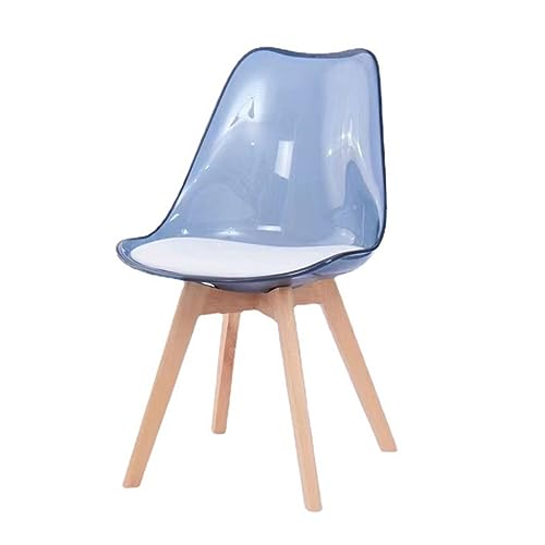 Juego de 2 sillas de tocador acrílicas de respaldo medio con patas de madera, sillas de oficina ergonómicas transparentes para el hogar, estudio y sala de estar, elegante color azul, 43 x 43 x 81 cm