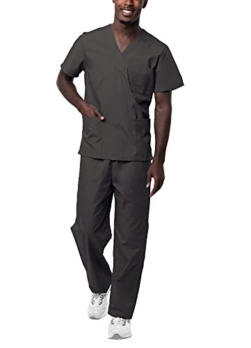 Sivvan Unisex Scrubs - Classic V-Neck Top & Drawstring Pants Scrub Set - S8400 - Charcoal - S #TOP18