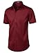 JEMITOP Men's Short Sleeve Dress Shirts Casual Business Formal Slim Fit Stretch Wrinkle Free Button Down Shirt Burgundy XL