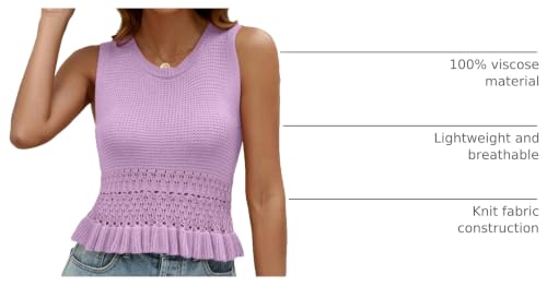 Image of VIMPUNEC Womens Crochet Crop Tank Tops Sleeveless Knit Sweater Vest Ruffle Hem Summer Top
