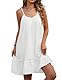 RITOSTA Strandkleid Damen Luftig Sommer Strandkleider Leichte Kleid Spaghettiträger Bikini Cover Up Strandtunika Knielang Strandponcho mit V Ausschnitt (Weiß,L)