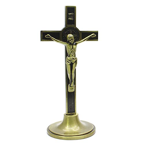 PURFUN 4.5 inches Standing Crucifix Tabletop Metal Catholic Jesus Cross Altar Christian Decor Home Chapel Cross Decoration Religious Crucifix