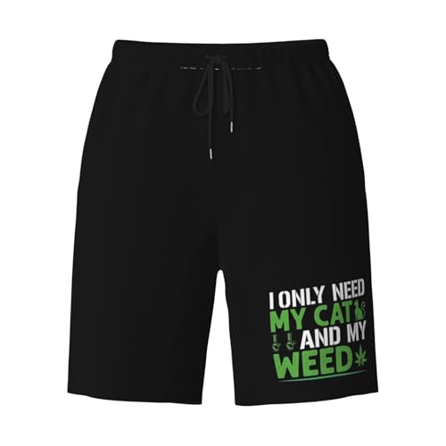 I Only Need My Cat and My Weed Mens Swim Trunks Quick Dry Board Shorts 7" - Hawaii Beach Swimwear3