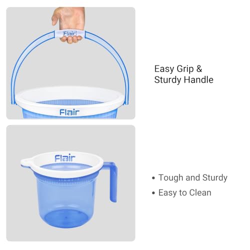 Image of FLAIR Estella Crystal Bathroom Essentials Set | 24L Plastic Bucket with 1.5L Mug | Transparent Blue | Premium Virgin Plastic, Durable & Multipurpose (T.Blue, 24 Bucket + 1.5 Mug LTR)