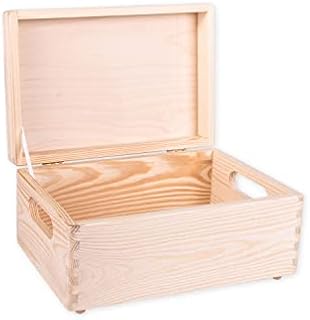 Unfinished Wood Box With Lid And Handles For Storage, Decoration, Organisation, Large Natural Wooden Craftsmanship, Rustic Home Decor, 30 x 20 x 14,5 cm.
