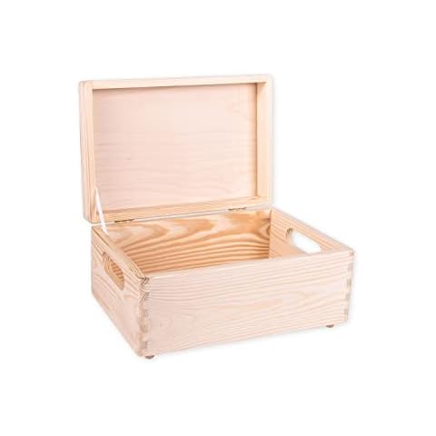 Unfinished Wood Box With Lid And Handles For Storage, Decoration, Organisation, Large Natural Wooden Craftsmanship, Rustic Home Decor, 30 x 20 x 14,5 cm Cover
